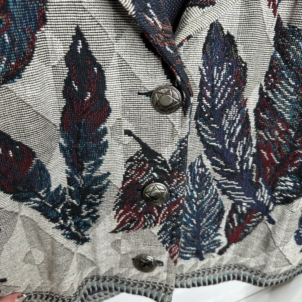 Southwest Canyon Womens 2X Tapestry Jacket Feather Print Western Boho Overshirt - Picture 5 of 7